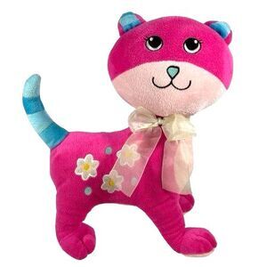 Burton + Burton Pink Blue Kitty Cat Plush Stuffed Animal Feline Lady Flowers 12"